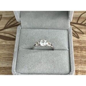 925 Sterling Silver White Topaz Three Stone Engagement Ring Size 9 2.0 grams